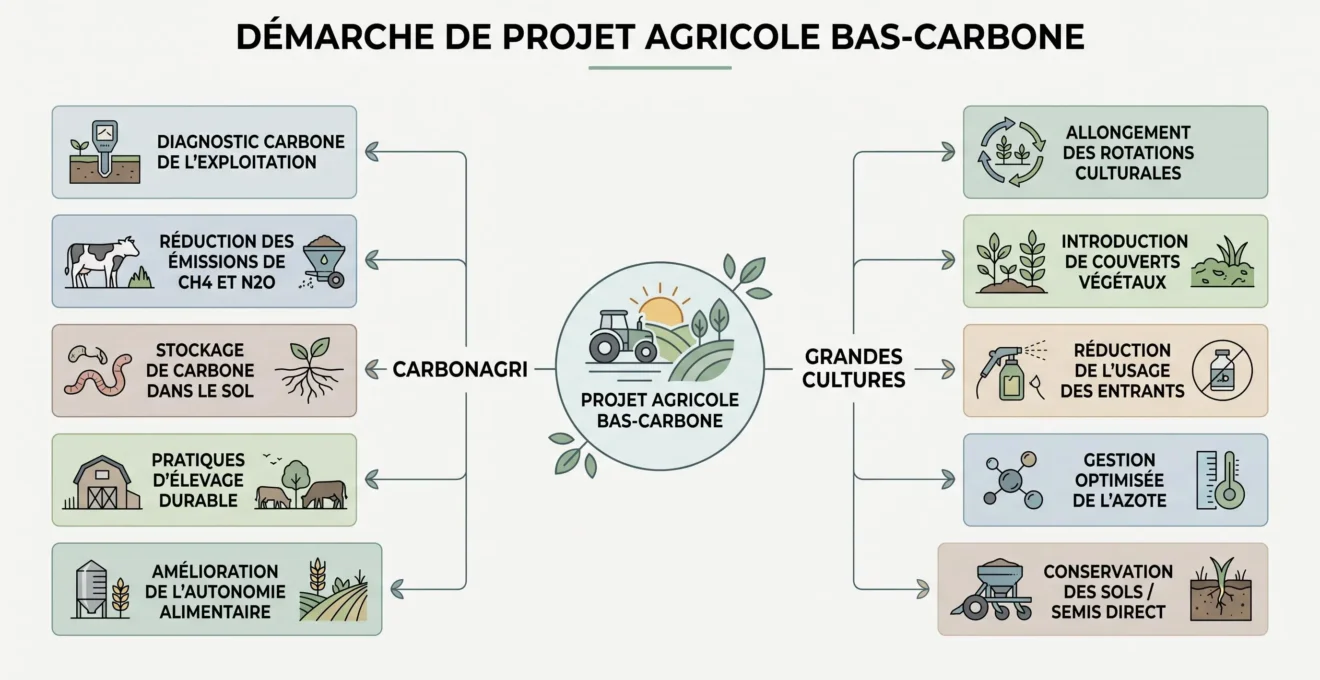Schéma comparatif entre CarbonAgri et la méthode Label bas-carbone Grandes Cultures